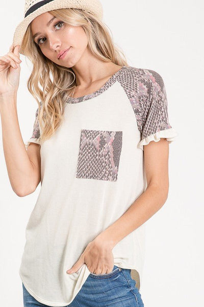 ALL ABOUT SNAKESKIN RUFFLED TOP - The Pointe Boutique