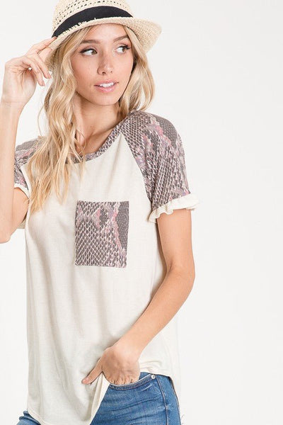 ALL ABOUT SNAKESKIN RUFFLED TOP - The Pointe Boutique