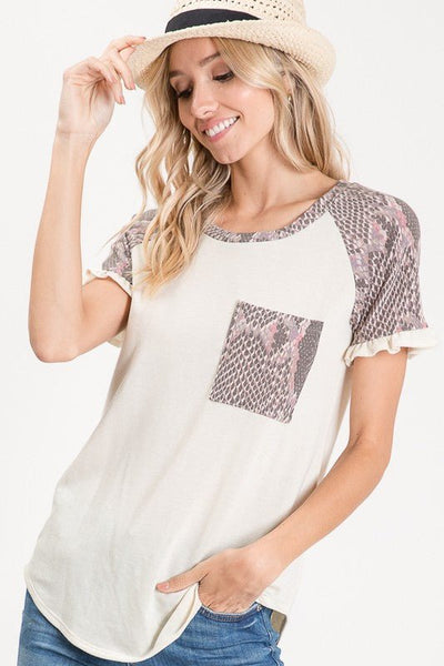 ALL ABOUT SNAKESKIN RUFFLED TOP - The Pointe Boutique