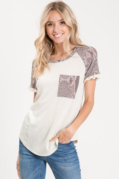ALL ABOUT SNAKESKIN RUFFLED TOP - The Pointe Boutique