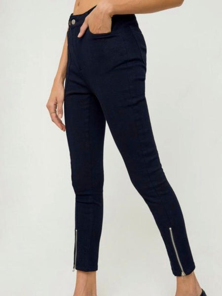 Black Denim High - Rise Zip - Hem Skinny Jean - The Pointe Boutique