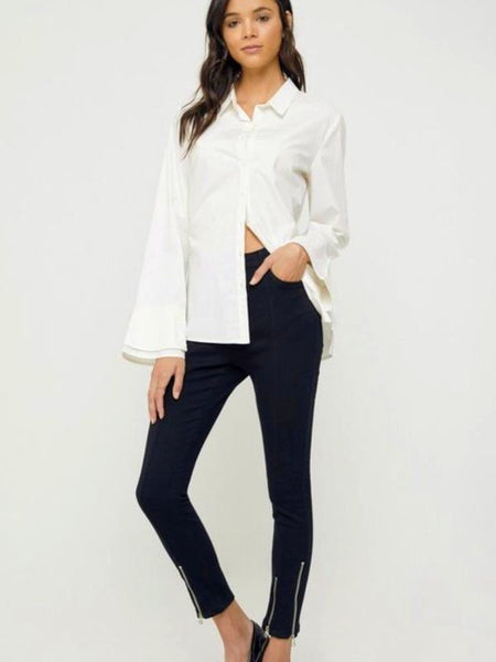 Black Denim High - Rise Zip - Hem Skinny Jean - The Pointe Boutique