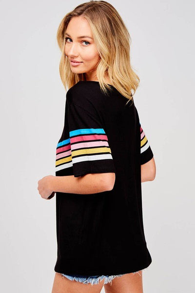 Black Multi Color Chevron Print Top - The Pointe Boutique