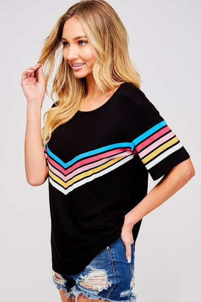 Black Multi Color Chevron Print Top - The Pointe Boutique
