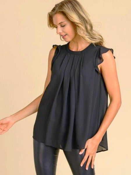 Black Pleated Front Top - The Pointe Boutique
