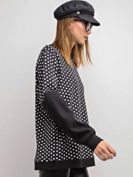 Black Polka Dot Terry Knit Top - The Pointe Boutique