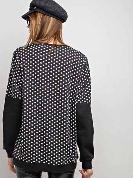 Black Polka Dot Terry Knit Top - The Pointe Boutique