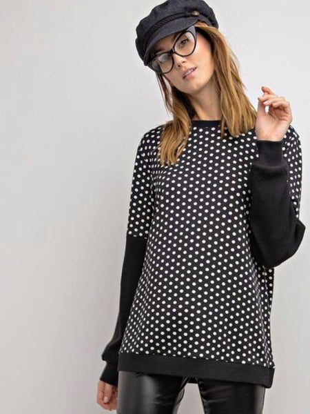 Black Polka Dot Terry Knit Top - The Pointe Boutique