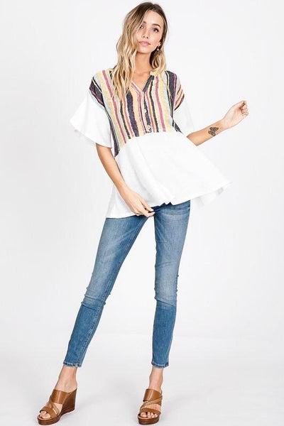 BUTTON UP MULTI STRIPE TOP - The Pointe Boutique