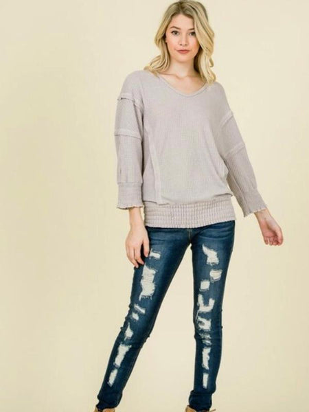 Dusty Pink Long Sleeve Thermal Knit Top - The Pointe Boutique