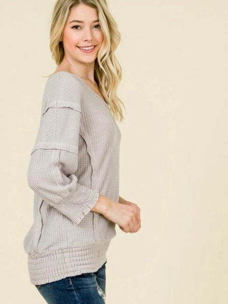 Dusty Pink Long Sleeve Thermal Knit Top - The Pointe Boutique