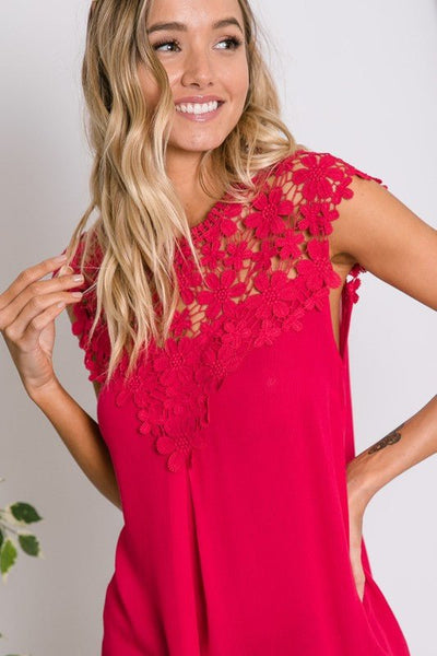 Fuchsia Floral Lace Mock Neck Top - The Pointe Boutique