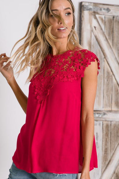 Fuchsia Floral Lace Mock Neck Top - The Pointe Boutique