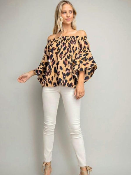 Leopard Print Off - Shoulder Flounce Top - The Pointe Boutique