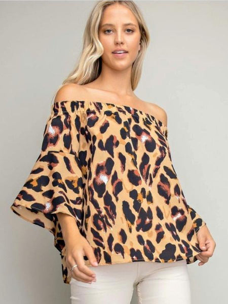 Leopard Print Off - Shoulder Flounce Top - The Pointe Boutique
