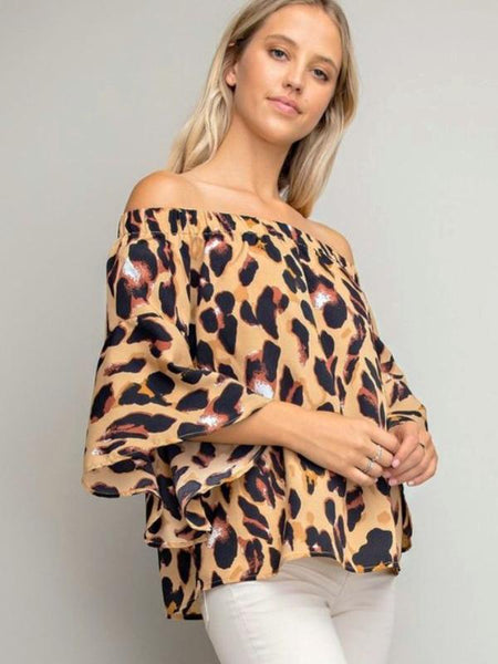Leopard Print Off - Shoulder Flounce Top - The Pointe Boutique