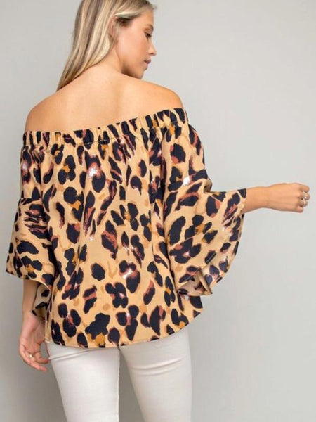 Leopard Print Off - Shoulder Flounce Top - The Pointe Boutique