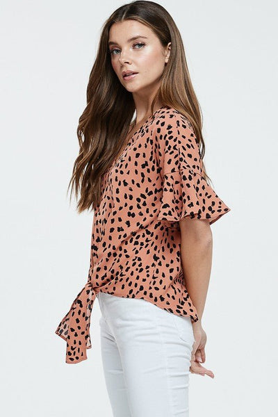 Light Rust Animal Print Self Tie Top - The Pointe Boutique