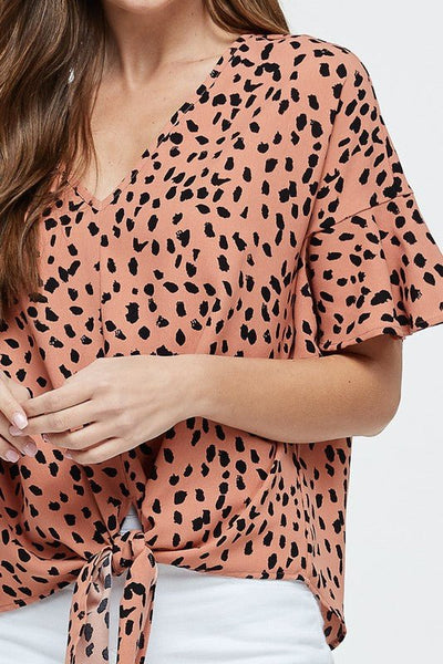 Light Rust Animal Print Self Tie Top - The Pointe Boutique