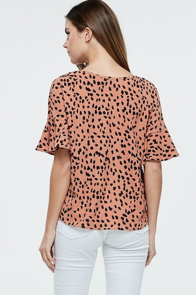 Light Rust Animal Print Self Tie Top - The Pointe Boutique