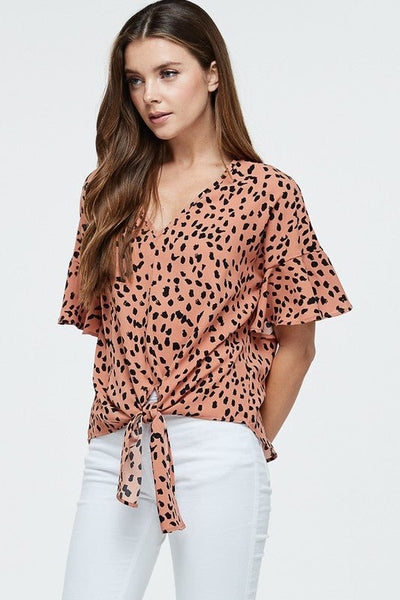 Light Rust Animal Print Self Tie Top - The Pointe Boutique
