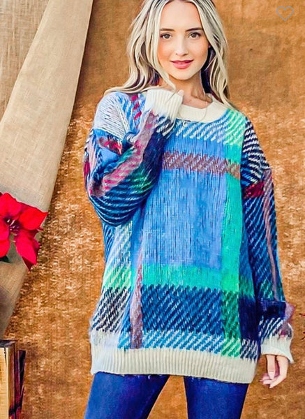 Multi Color Plaid Pullover Sweater - The Pointe Boutique