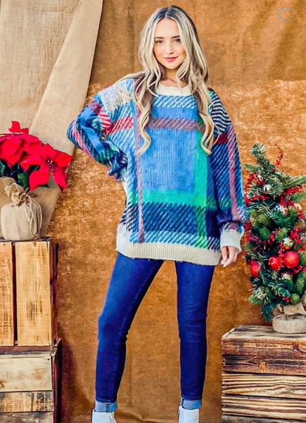 Multi Color Plaid Pullover Sweater - The Pointe Boutique