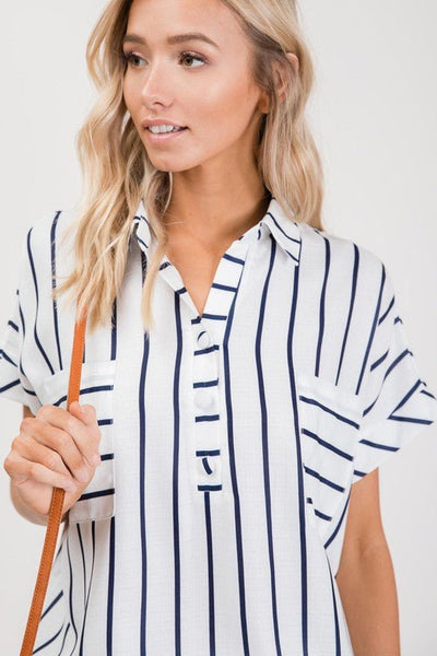 Navy Stripe Dolman Sleeve Top - The Pointe Boutique