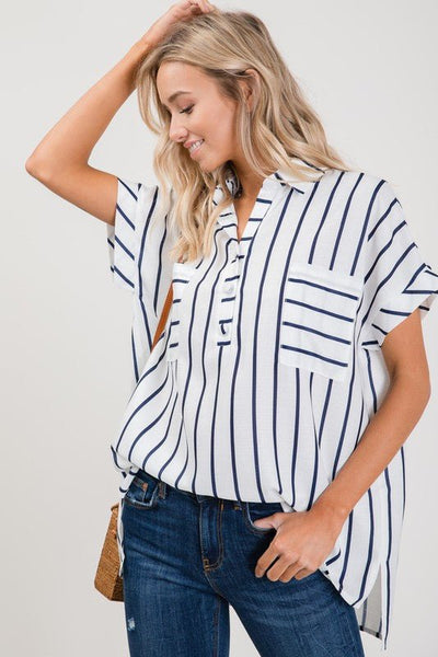 Navy Stripe Dolman Sleeve Top - The Pointe Boutique