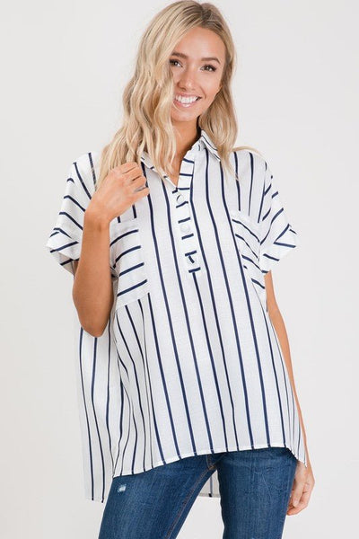 Navy Stripe Dolman Sleeve Top - The Pointe Boutique