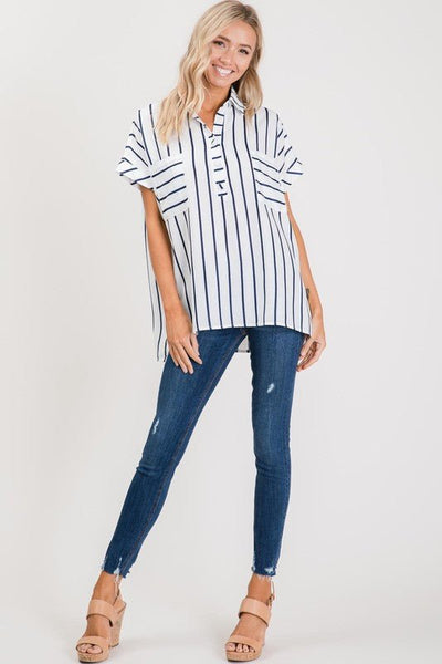 Navy Stripe Dolman Sleeve Top - The Pointe Boutique