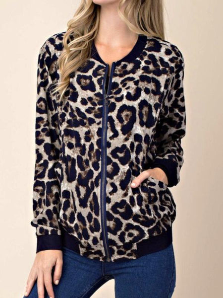 Navy/Mix Leopard Jacket - The Pointe Boutique