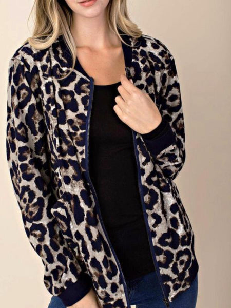 Navy/Mix Leopard Jacket - The Pointe Boutique