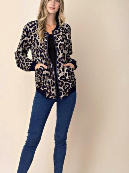 Navy/Mix Leopard Jacket - The Pointe Boutique