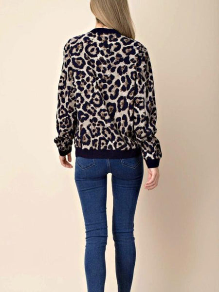 Navy/Mix Leopard Jacket - The Pointe Boutique