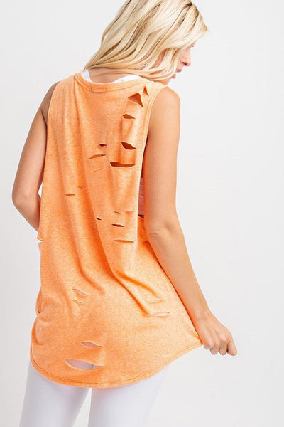 Neon Orange Distressed Knit Top - The Pointe Boutique