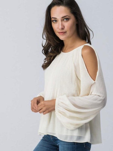Off White Cold Shoulder Flare Ciffon Top - The Pointe Boutique