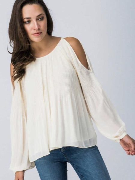 Off White Cold Shoulder Flare Ciffon Top - The Pointe Boutique