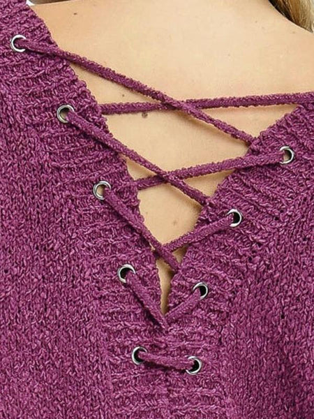 Purple Lace - Up Back Sweater Top - The Pointe Boutique