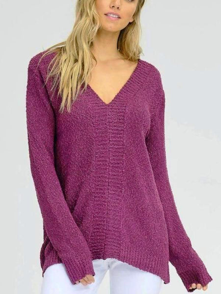 Purple Lace - Up Back Sweater Top - The Pointe Boutique
