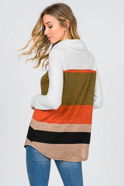 Rust Multi Color Block Turtle Neck Long Sleeve Top - The Pointe Boutique