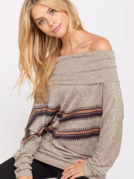 Taupe Long Sleeve Cowl Neck Tunic Top - The Pointe Boutique