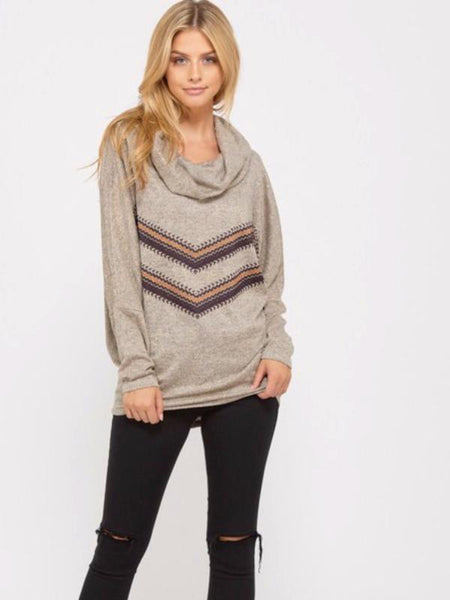 Taupe Long Sleeve Cowl Neck Tunic Top - The Pointe Boutique