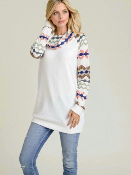 White Brushed Ribbed Cowl Neck Top - The Pointe Boutique