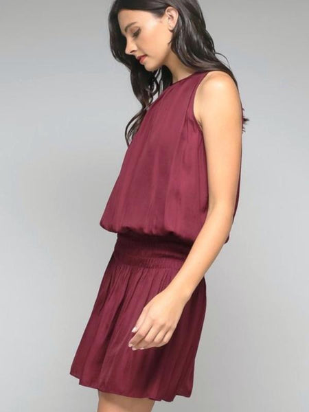 Wine Smocked Waist Mini Dress - The Pointe Boutique