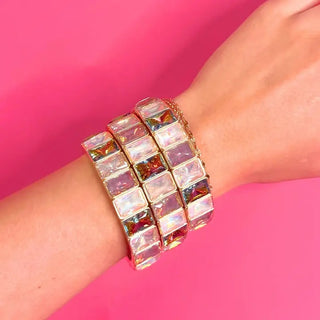 misty pink opal stone stretch bracelet