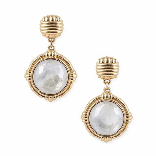 matte gold textured circle with pearl stone 1" earring