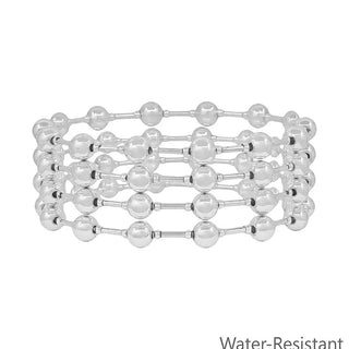 set of 4 6mm silver beaded stretch bracelet water resistant