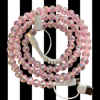 pink iridescent beaded 4 in 1 charging cable