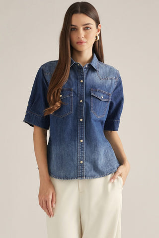 Short Sleeve Denim Button Up Shirt - The Pointe Boutique